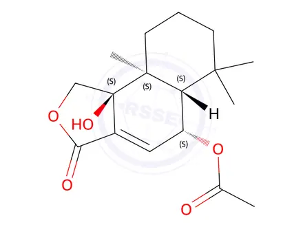 Chemical structure of [5R,(-)]-5-Acetoxy-5,5aα,6,7,8,9,9a,9b-octahydro-9bα-hydroxy-6,6,9aβ-trimethylnaphtho[1,2-c]furan-3(1H)-one