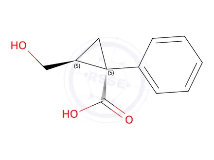 Chemical structure of trans-2-(hydroxymethyl)-1-phenylcyclopropanecarboxylic acid sodium salt