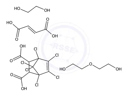 Chemical structure of Bicyclo[2.2.1]hept-5-ene-2,3-dicarboxylic acid, 1,4,5,6,7,7-hexachloro-, polymer with (E)-2-butenedioic acid, 1,2-ethanediol and 2,2'-oxybis[ethanol]