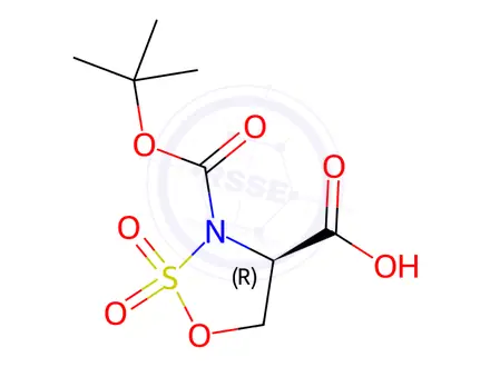 Chemical structure of 1,2,3-Oxathiazolidine-3,4-dicarboxylic acid, 3-(1,1-dimethylethyl) ester, 2,2-dioxide, (4R)-