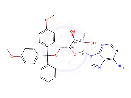 Chemical structure of 5'-O-(4,4'-Dimethoxytrityl)-2'-beta-C-methyladenosine