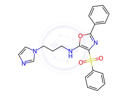 Chemical structure of N-(3-(1H-Imidazol-1-yl)propyl)-2-phenyl-4-(phenylsulfonyl)oxazol-5-amine