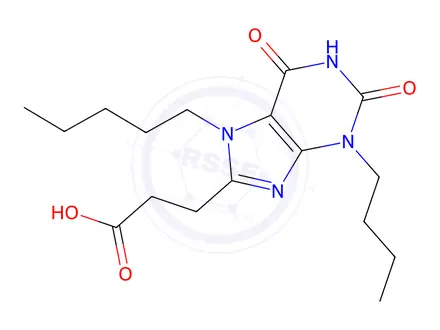 Chemical structure of 3-Butyl-2,3,6,7-tetrahydro-2,6-dioxo-7-pentyl-1H-purine-8-propanoic acid