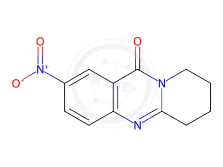 Chemical structure of 2-Nitro-6,7,8,9-tetrahydro-11H-pyrido[2,1-b]quinazolin-11-one