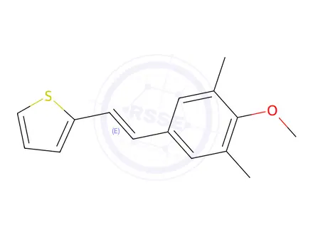 Chemical structure of 2-[(E)-2-(4-methoxy-3,5-dimethyl-phenyl)ethenyl]thiophene