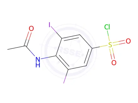 Chemical structure of 4-Acetamido-3,5-Diiodobenzene-1-Sulfonyl Chloride
