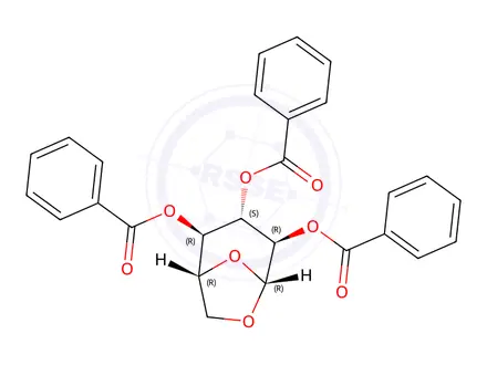Chemical structure of (1R,2R,3S,4R,5R)-6,8-dioxabicyclo[3.2.1]Octane-2,3,4-triyl tribenzoate