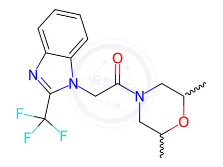 Chemical structure of 1-(2,6-dimethylmorpholino)-2-[2-(trifluoromethyl)-1H-1,3-benzimidazol-1-yl]-1-ethanone