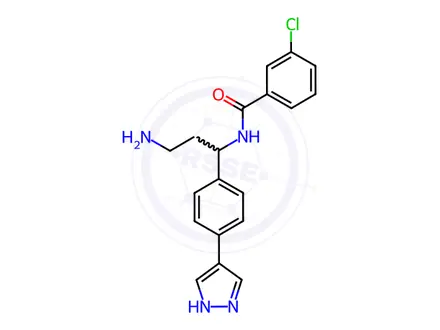 Chemical structure of N-(1-(4-(1H-Pyrazol-4-yl)phenyl)-3-aminopropyl)-3-chlorobenzamide