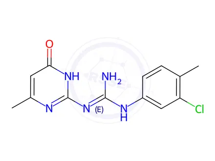 Chemical structure of N-(3-chloro-4-methylphenyl)-N'-(4-methyl-6-oxo-1, 6-dihydropyrimidin-2-yl)guanidine
