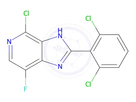 Chemical structure of 4-Chloro-2-(2,6-dichlorophenyl)-7-fluoro-3H-imidazo[4,5-c]pyridine