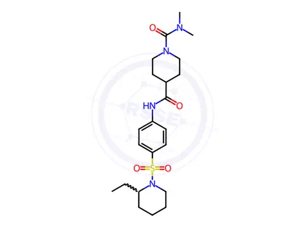Chemical structure of 4-N-[4-(2-ethylpiperidin-1-yl)sulfonylphenyl]-1-N,1-N-dimethylpiperidine-1,4-dicarboxamide