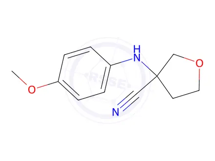 Chemical structure of 3-[(4-Methoxyphenyl)amino]oxolane-3-carbonitrile