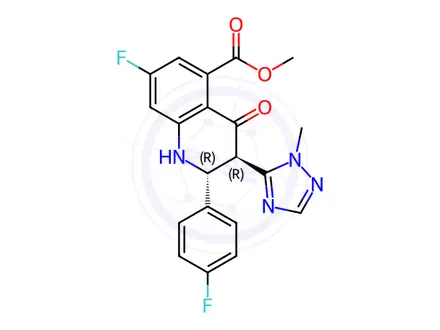 Chemical structure of 5-Quinolinecarboxylic acid,7-fluoro-2-(4-fluorophenyl)-1,2,3,4-tetrahydro-3-(1-Methyl-1H-1,2,4-triazol-5-yl)-4-oxo-,Methyl ester,(2R,3R)-