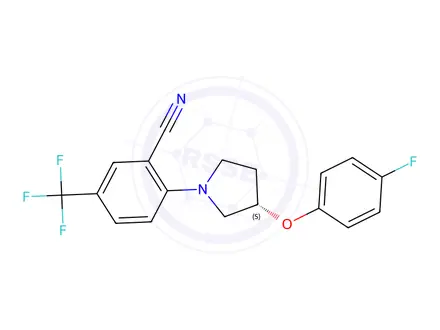Chemical structure of (S)-2-(3-(4-Fluorophenoxy)pyrrolidin-1-yl)-5-(trifluoromethyl)benzonitrile