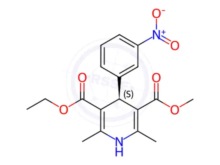 Chemical structure of (S)-3-Ethyl 5-methyl 2,6-dimethyl-4-(3-nitrophenyl)-1,4-dihydropyridine-3,5-dicarboxylate, 98%