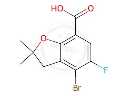 Chemical structure of 4-Bromo-5-fluoro-2,2-dimethyl-2,3-dihydrobenzofuran-7-carboxylic acid