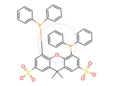 Chemical structure of 9H-Xanthene-2,7-disulfonic acid,4,5-bis(diphenylphosphino)-9,9-dimethyl-, disodium salt