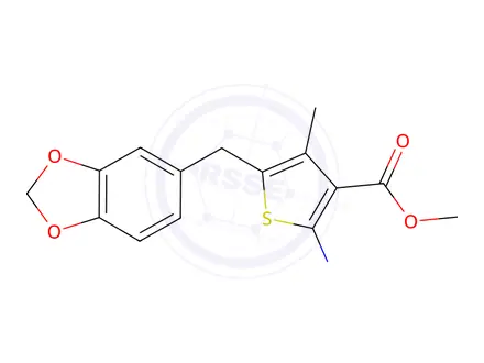 Chemical structure of Methyl 2-amino-5-(benzo[d][1,3]dioxol-5-ylmethyl)-4-methylthiophene-3-carboxylate