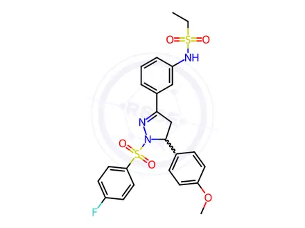 Chemical structure of N-(3-(1-((4-Fluorophenyl)sulfonyl)-5-(4-methoxyphenyl)-4,5-dihydro-1H-pyrazol-3-yl)phenyl)ethanesulfonamide