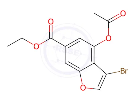 Chemical structure of ethyl 4-acetoxy-3-bromo-benzofuran-6-carboxylate