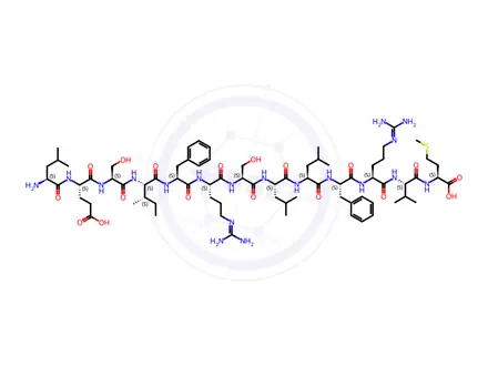 Chemical structure of (2S,5S,8S,11S,14S,17S,20S,23S,26S,29S,32S,35S)-35-((S)-2-Amino-4-methylpentanamido)-11,26-dibenzyl-29-((S)-sec-butyl)-8,23-bis(3-guanidinopropyl)-20,32-bis(hydroxymethyl)-14,17-diisobutyl-5-isopropyl-2-(2-(methylthio)ethyl)-4,7,10,13,16,19,22,25,28,31,34-undecaoxo-3,6,9,12,15,18,21,24,27,30,33-undecaazaoctatriacontanedioic Acid