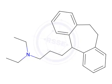 Chemical structure of N,N-Diethyl-10,11-dihydro-5H-dibenzo[a,d]cycloheptene-5-(1-propanamine)