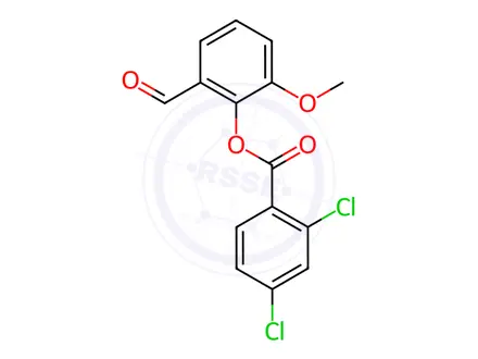 Chemical structure of 2-Formyl-6-methoxyphenyl 2,4-dichlorobenzoate