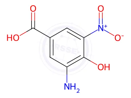 Chemical structure of Benzoic acid, 3-amino-4-hydroxy-5-nitro-(9CI)
