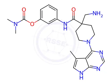 Chemical structure of LX7101 (3-(4-(aminomethyl)-1-(5-methyl-7H-pyrrolo[2,3-d]pyrimidin-4-yl)piperidine-4-carboxamido)phenyl dimethylcarbamate