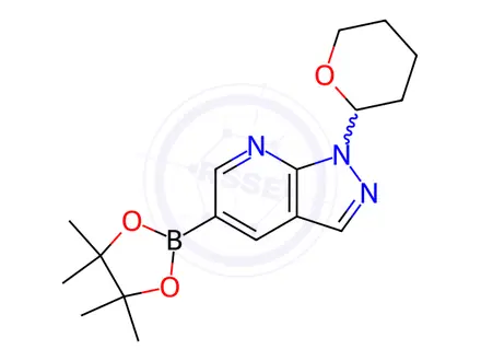 Chemical structure of 1-(oxan-2-yl)-5-(tetramethyl-1,3,2-dioxaborolan-2-yl)-1H-pyrazolo[3,4-b]pyridine