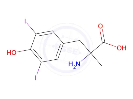 Chemical structure of 2-Amino-3-(4-hydroxy-3,5-diiodophenyl)-2-methylpropanoic acid