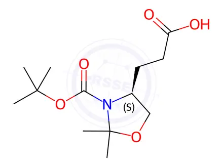 Chemical structure of (S)-3-(3-(tert-butoxycarbonyl)-2,2-dimethyloxazolidin-4-yl)propanoic acid