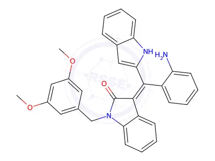 Chemical structure of (Z)-3-((2-Aminophenyl)(1H-indol-2-yl)methylene)-1-(3,5-dimethoxybenzyl)indolin-2-one