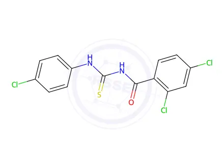 Chemical structure of 2,4-dichloro-N-{[(4-chlorophenyl)amino]carbonothioyl}benzamide