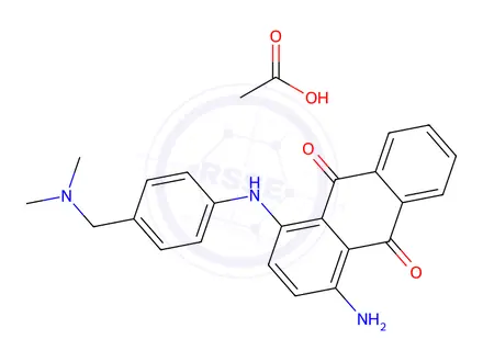 Chemical structure of 1-amino-4-[[4-[(dimethylamino)methyl]phenyl]amino]anthraquinone, compound with acetic acid (1:1)