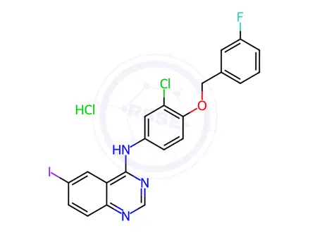 Chemical structure of N-[3-Chloro-4-[(3-fluorobenzyl)oxy]phenyl]-6-iodoquinazolin-4-amine Hydrochloride