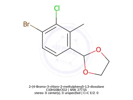 Chemical structure of 2-(4-Bromo-3-chloro-2-methylphenyl)-1,3-dioxolane
