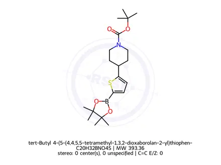 Chemical structure of tert-Butyl 4-(5-(4,4,5,5-tetramethyl-1,3,2-dioxaborolan-2-yl)thiophen-2-yl)piperidine-1-carboxylate