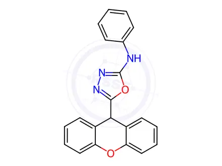 Chemical structure of N-Phenyl-5-(9H-xanthen-9-yl)-1,3,4-oxadiazol-2-amine