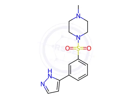 Chemical structure of 1-Methyl-4-[3-(1H-pyrazol-3-yl)phenyl]sulfonyl-piperazine