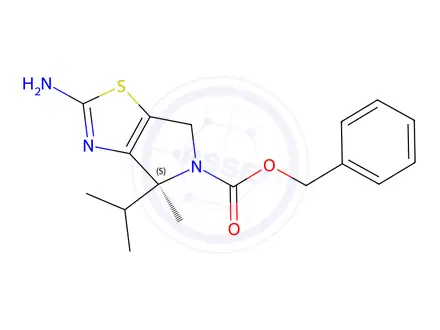 Chemical structure of benzyl (4S)-2-amino-4-methyl-4-(propan-2-yl)-4H,5H,6H-pyrrolo[3,4-d][1,3]thiazole-5-carboxylate