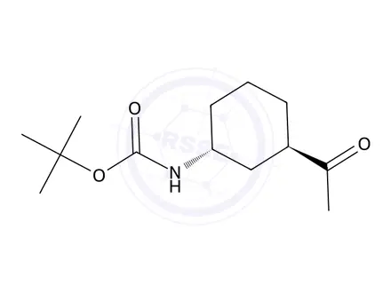 Chemical structure of Carbamic acid,N-[(1R,3R)-3-acetylcyclohexyl]-, 1,1-dimethylethyl ester