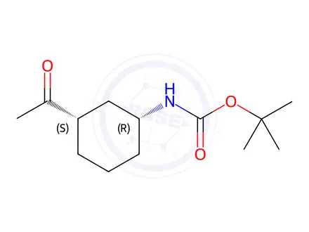 Chemical structure of Carbamic acid,N-[(1R,3S)-3-acetylcyclohexyl]-, 1,1-dimethylethyl ester,rel-