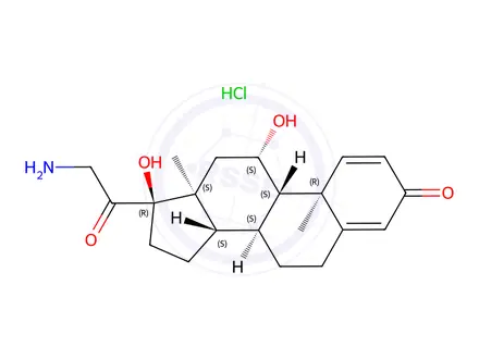 Chemical structure of 21-Amino-11,17-dihydroxy-(11b)-pregna-1,4-diene-3,20-dione Hydrochloride