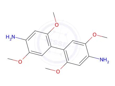 Chemical structure of 2,2’,5,5’-tetramethoxy-1,1’-biphenyl-4,4’-diamine