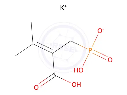Chemical structure of potassium hydrogen [2-carboxy-2-(propan-2-ylidene)ethyl]phosphonate