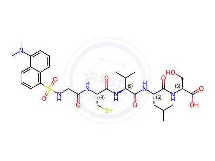 Chemical structure of ((5-(Dimethylamino)naphthalen-1-yl)sulfonyl)glycyl-L-cysteinyl-L-valyl-L-leucyl-L-serine