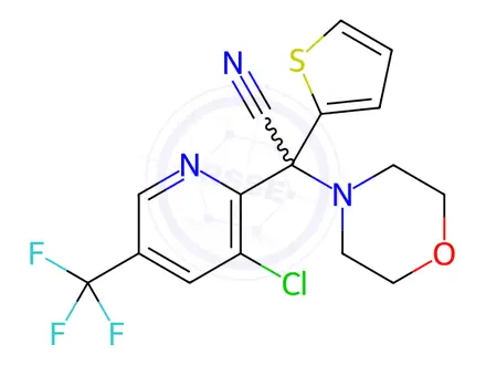 Chemical structure of 2-[3-chloro-5-(trifluoromethyl)-2-pyridinyl]-2-morpholino-2-(2-thienyl)acetonitrile