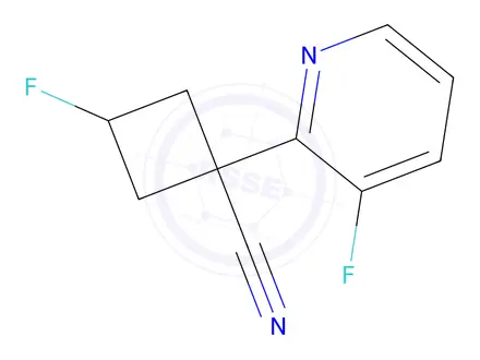 Chemical structure of 3-Fluoro-1-(3-fluoropyridin-2-yl)cyclobutane-1-carbonitrile